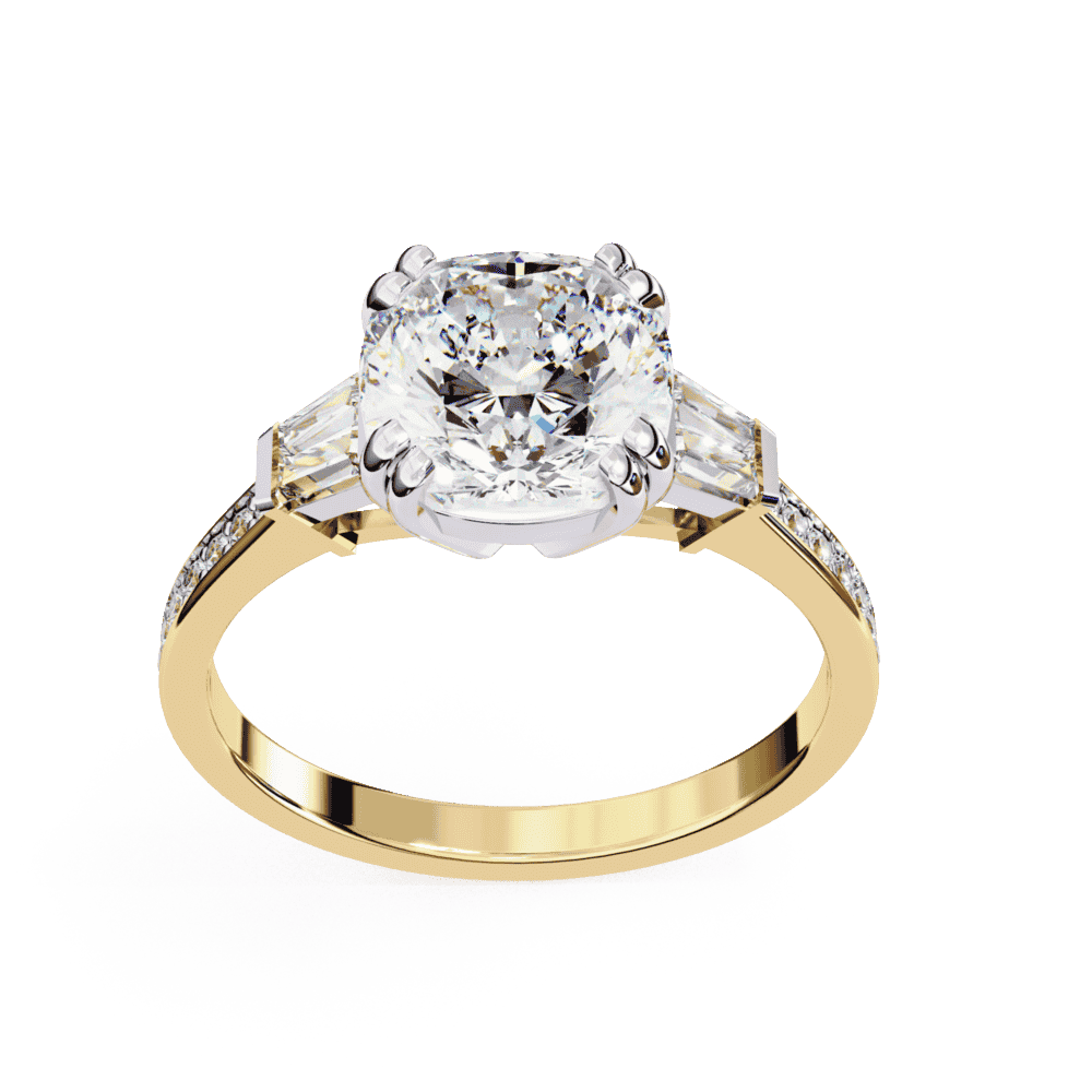 3 Carat Cushion Three Stone Solitaire Ring in Moissanite | House of Estara