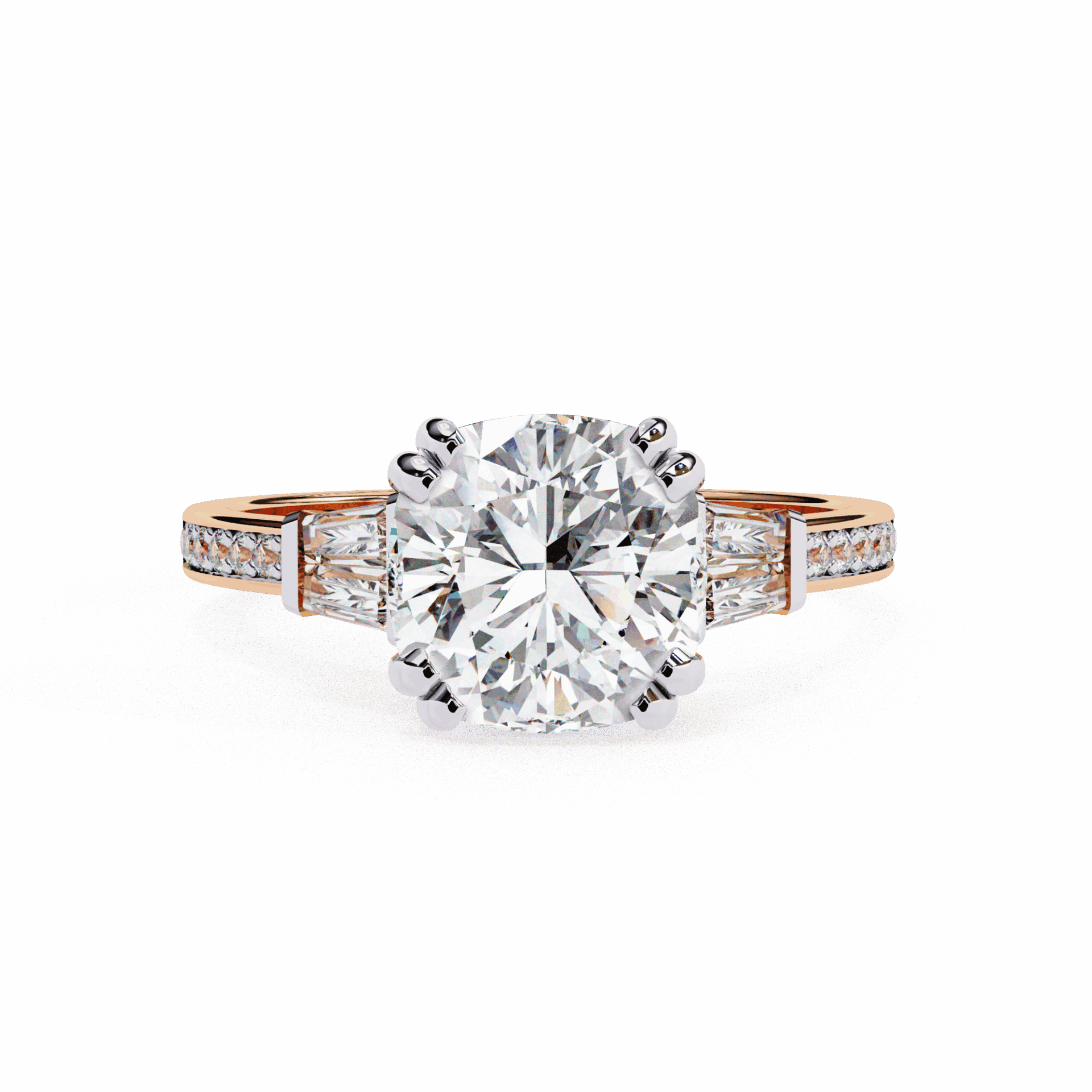 3 Carat Cushion Three Stone Solitaire Ring in Moissanite | House of Estara