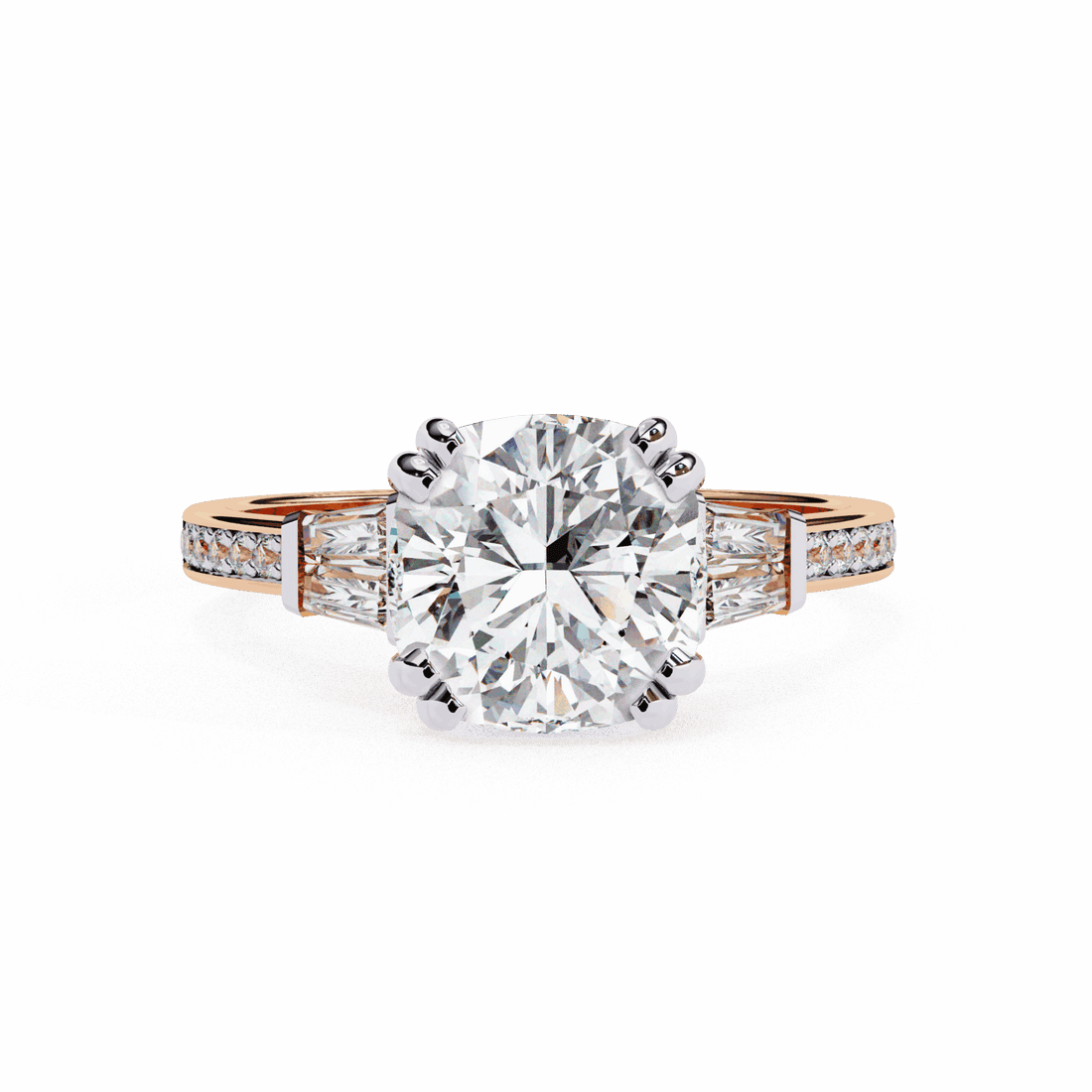 3 Carat Cushion Three Stone Solitaire Ring in Moissanite | House of Estara