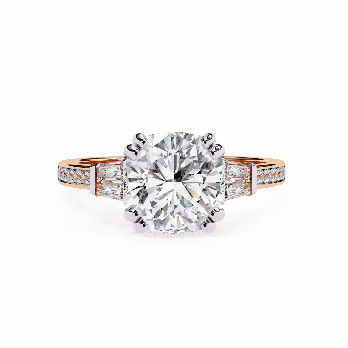 3 Carat Cushion Three Stone Solitaire Ring in Moissanite | House of Estara