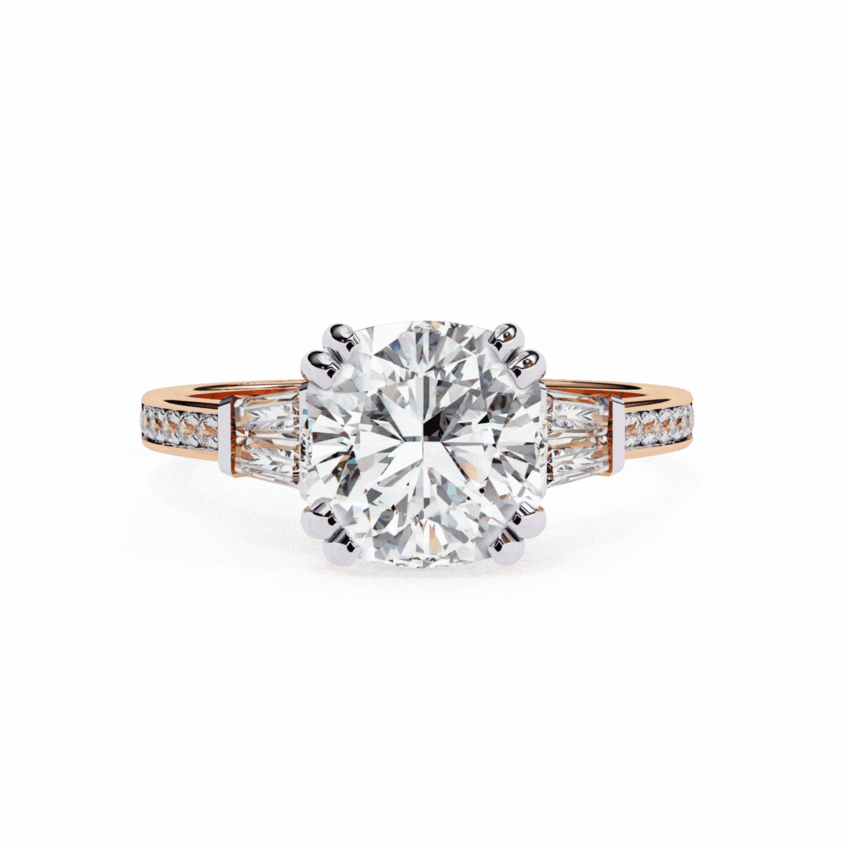 3 Carat Cushion Three Stone Solitaire Ring in Moissanite | House of Estara