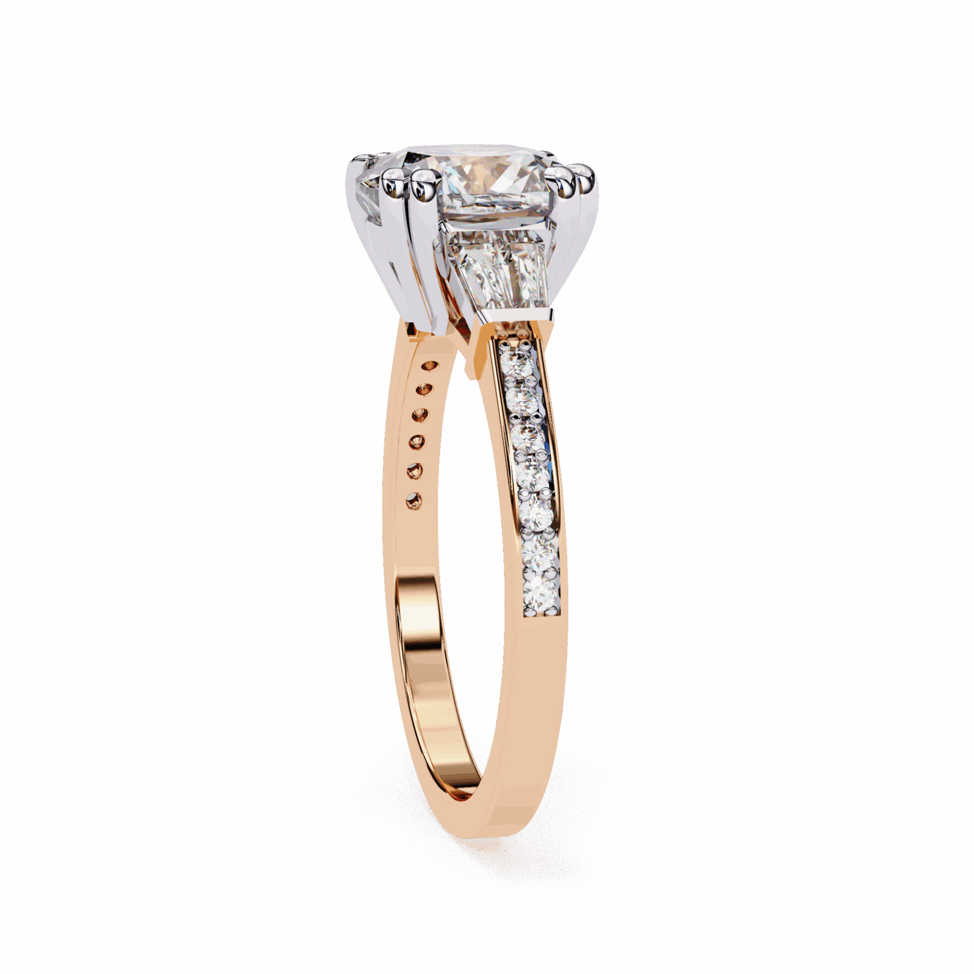 3 Carat Cushion Three Stone Solitaire Ring in Moissanite | House of Estara