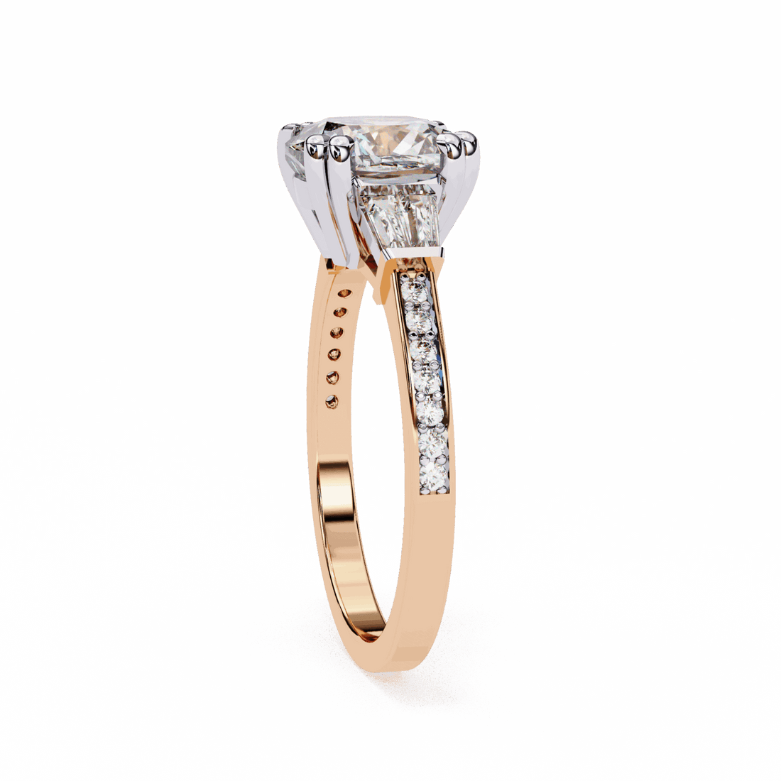 3 Carat Cushion Three Stone Solitaire Ring in Moissanite | House of Estara