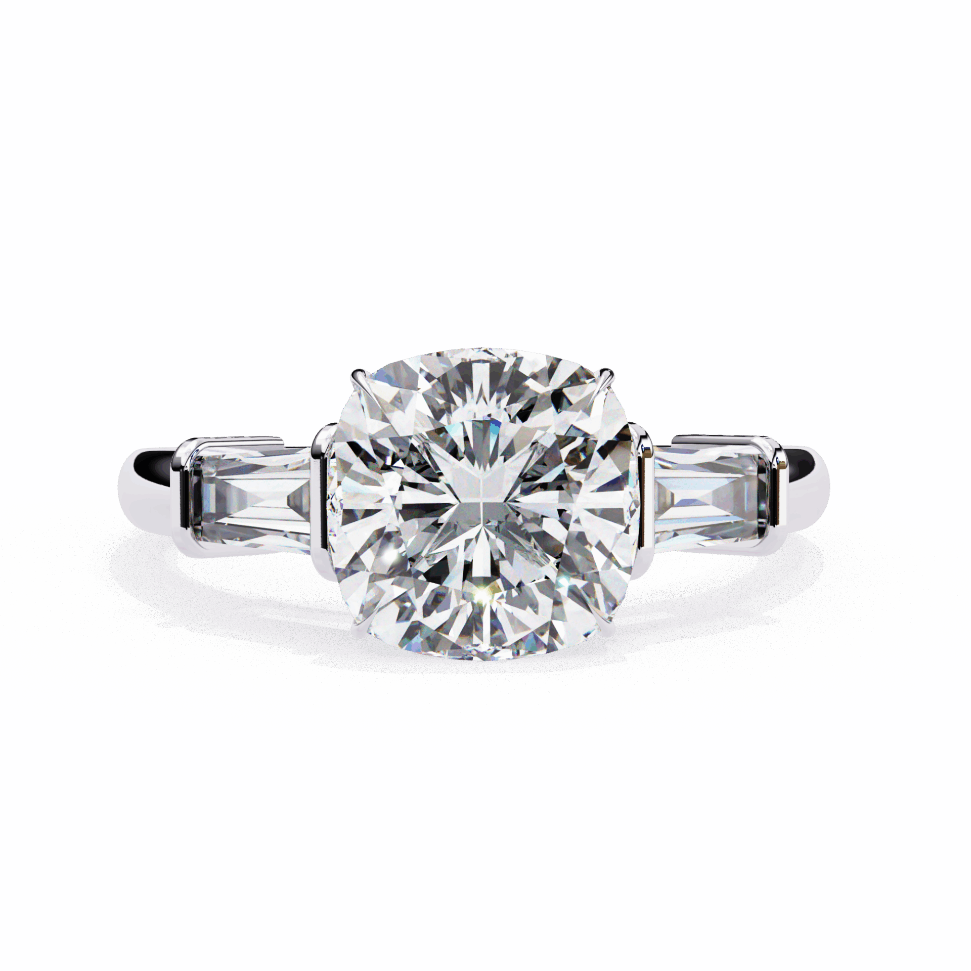 3.75 Carat Cushion and Baguette Edit Solitaire Ring in Moissanite | House of Estara