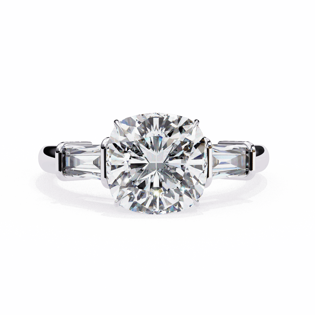 3.75 Carat Cushion and Baguette Edit Solitaire Ring in Moissanite | House of Estara