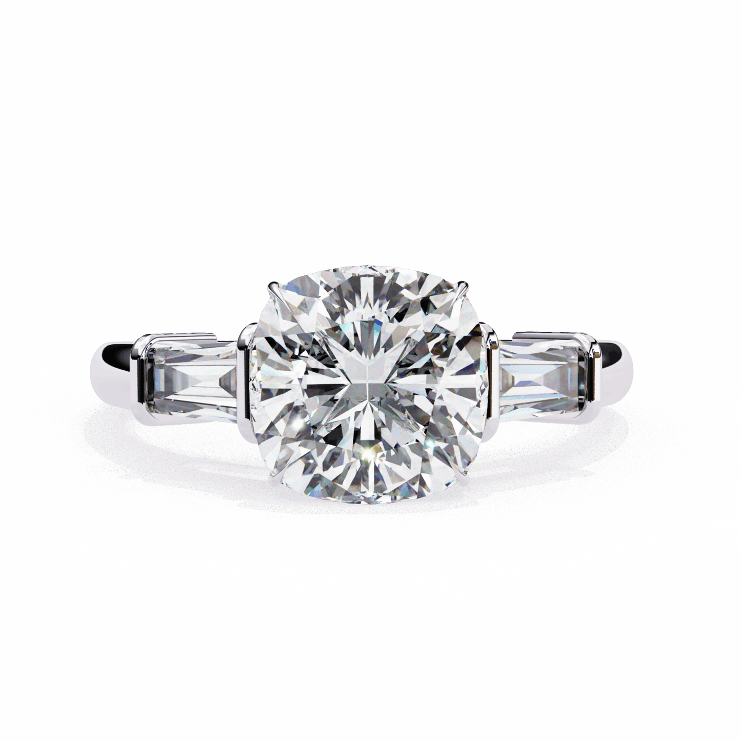 3.75 Carat Cushion and Baguette Edit Solitaire Ring in Moissanite | House of Estara