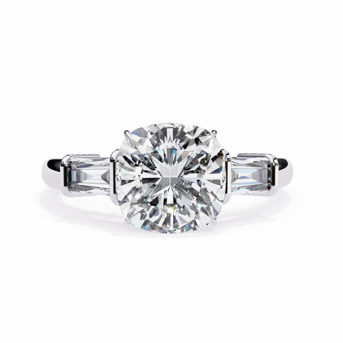 3.75 Carat Cushion and Baguette Edit Solitaire Ring in Moissanite | House of Estara
