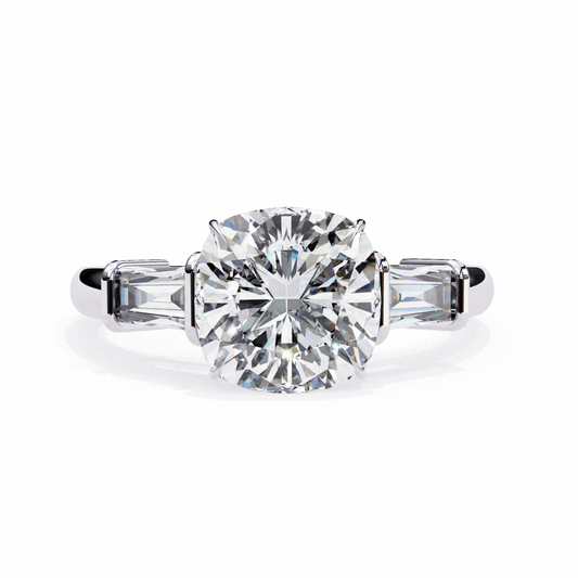 3.75 Carat Cushion and Baguette Edit Solitaire Ring in Moissanite | House of Estara