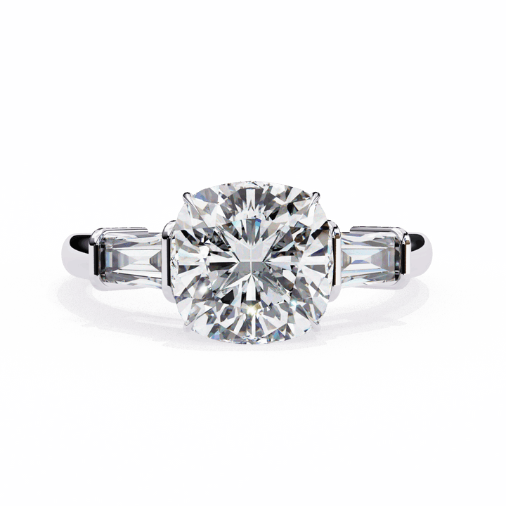 3.75 Carat Cushion and Baguette Edit Solitaire Ring in Moissanite | House of Estara