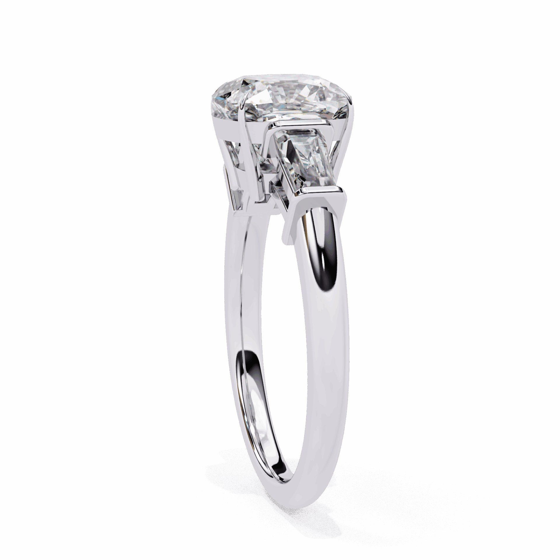 3.75 Carat Cushion and Baguette Edit Solitaire Ring in Moissanite | House of Estara