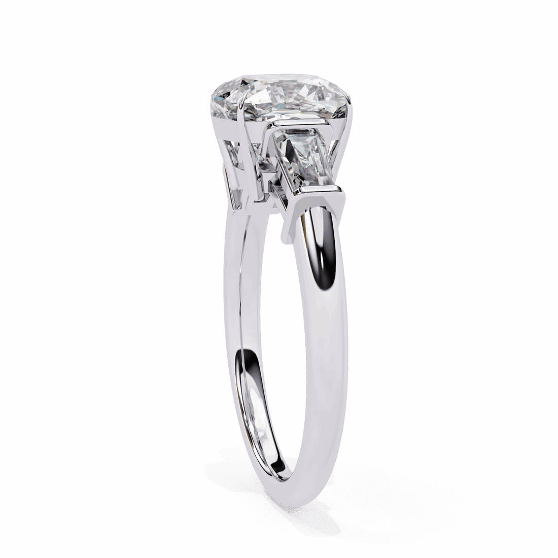 3.75 Carat Cushion and Baguette Edit Solitaire Ring in Moissanite | House of Estara