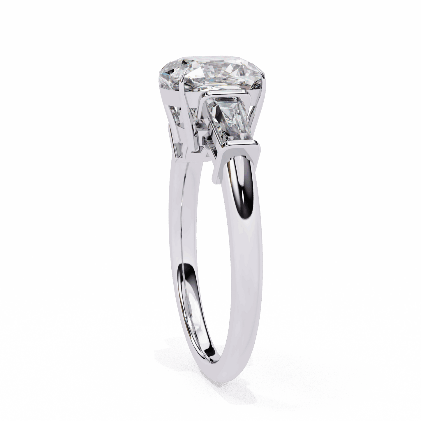 3.75 Carat Cushion and Baguette Edit Solitaire Ring in Moissanite | House of Estara