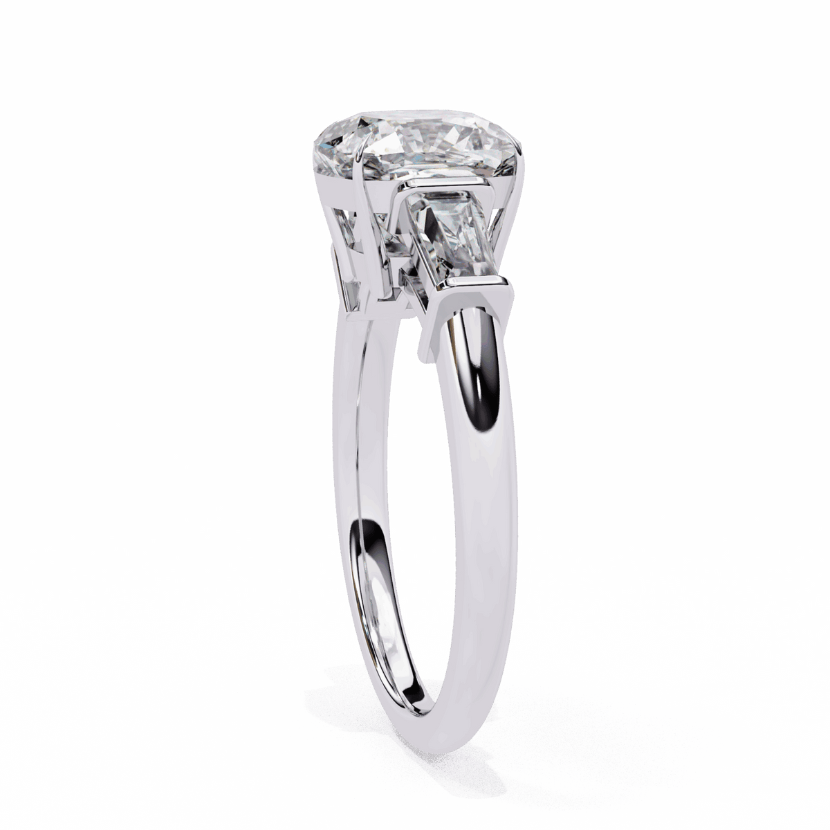 3.75 Carat Cushion and Baguette Edit Solitaire Ring in Moissanite | House of Estara