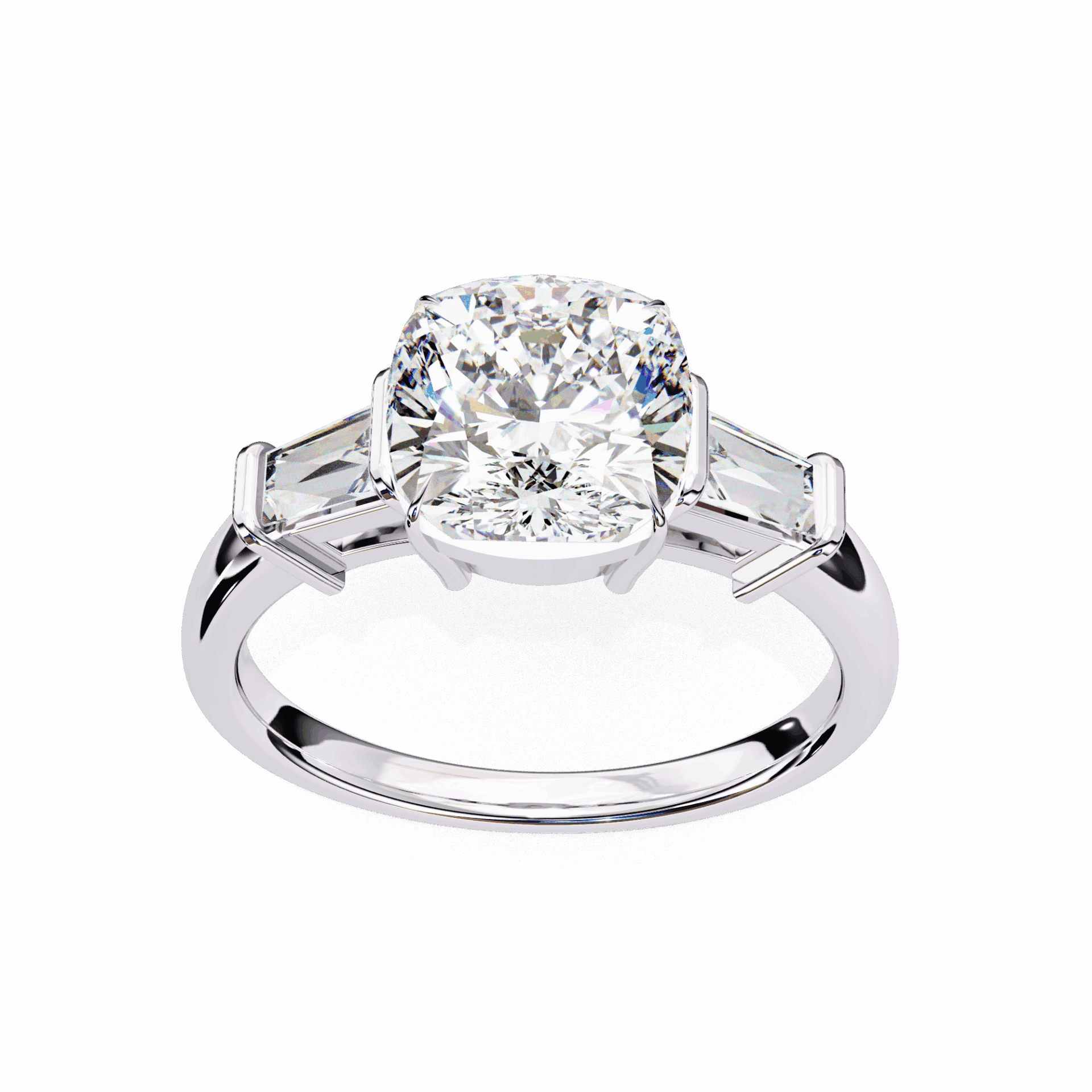 3.75 Carat Cushion and Baguette Edit Solitaire Ring in Moissanite | House of Estara