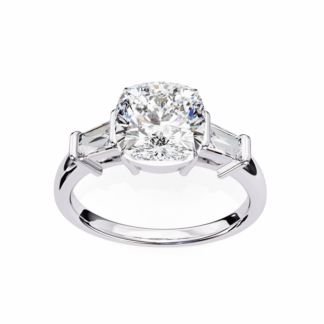 3.75 Carat Cushion and Baguette Edit Solitaire Ring in Moissanite | House of Estara
