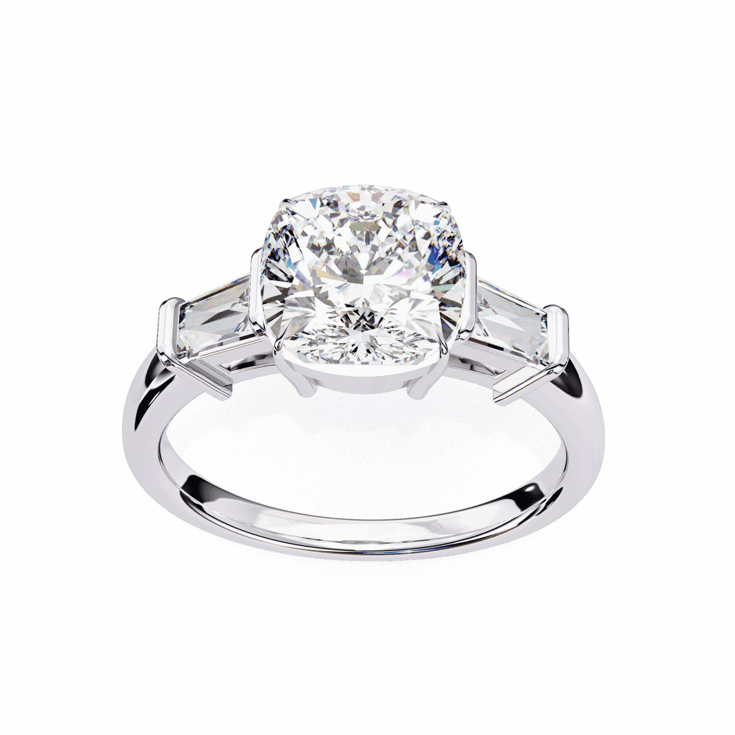 3.75 Carat Cushion and Baguette Edit Solitaire Ring in Moissanite | House of Estara