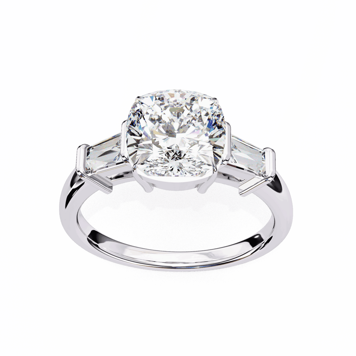 3.75 Carat Cushion and Baguette Edit Solitaire Ring in Moissanite | House of Estara