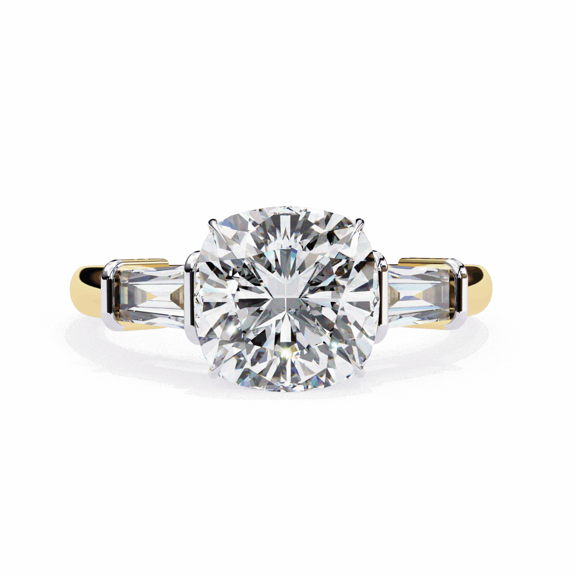 3.75 Carat Cushion and Baguette Edit Solitaire Ring in Moissanite | House of Estara