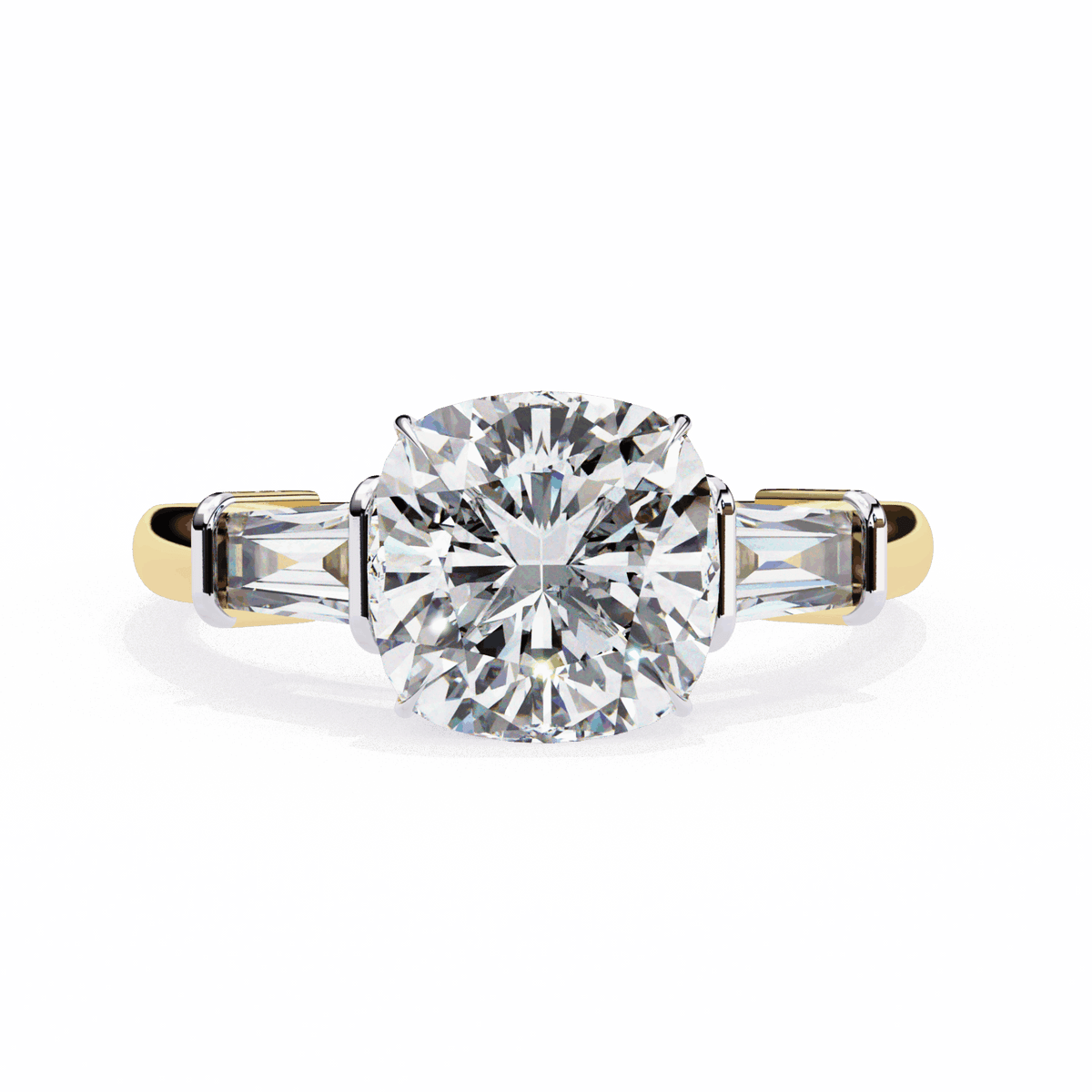 3.75 Carat Cushion and Baguette Edit Solitaire Ring in Moissanite | House of Estara