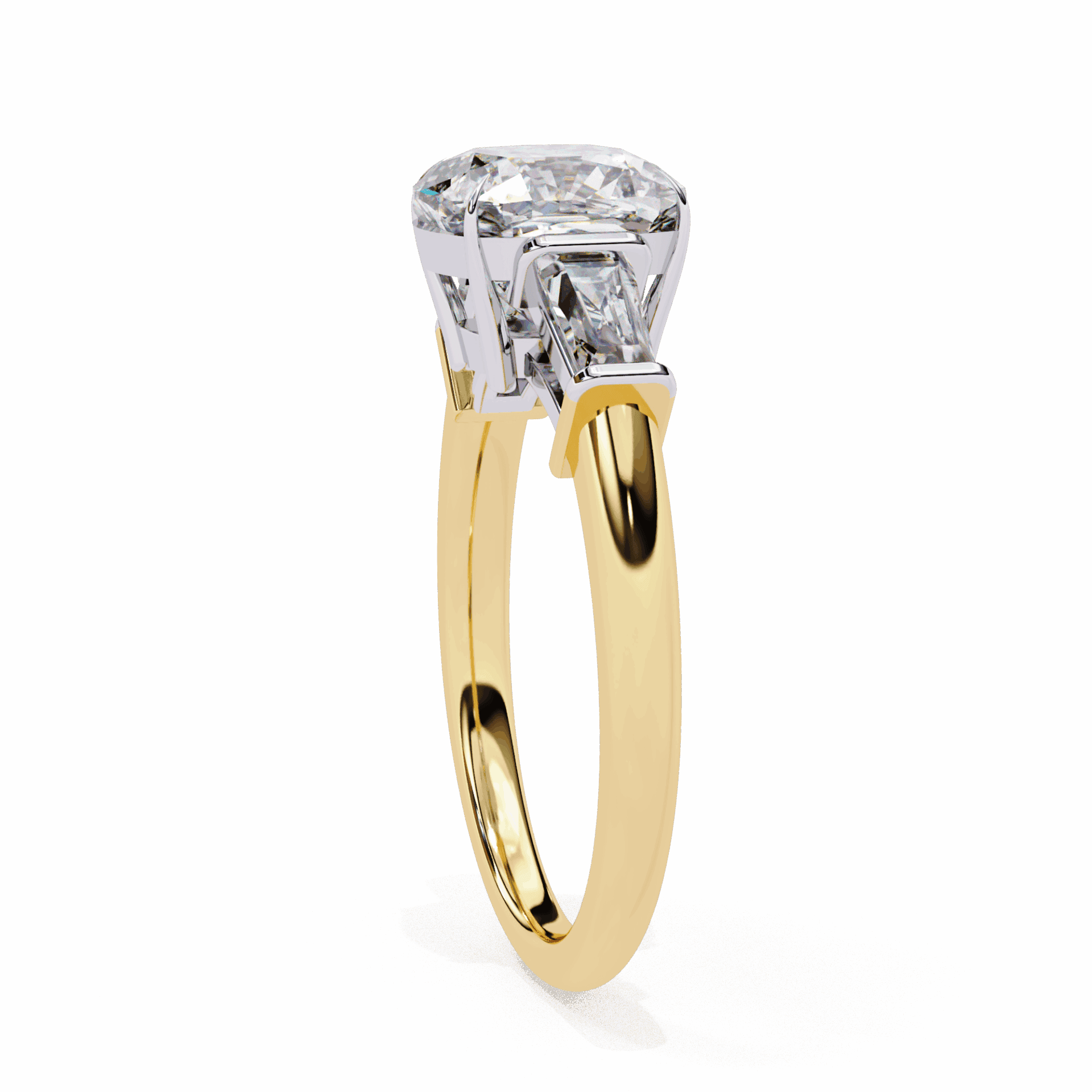 3.75 Carat Cushion and Baguette Edit Solitaire Ring in Moissanite | House of Estara