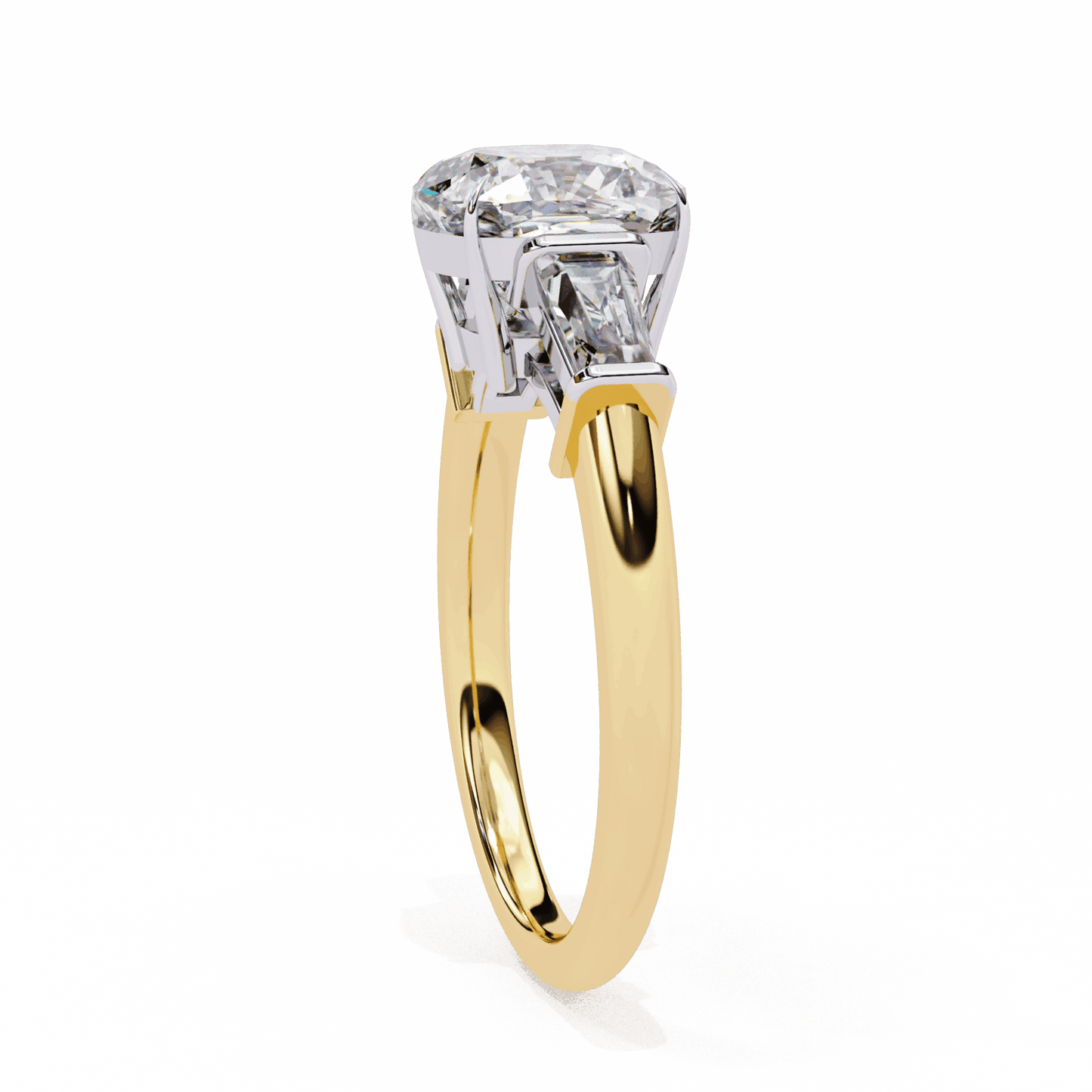 3.75 Carat Cushion and Baguette Edit Solitaire Ring in Moissanite | House of Estara