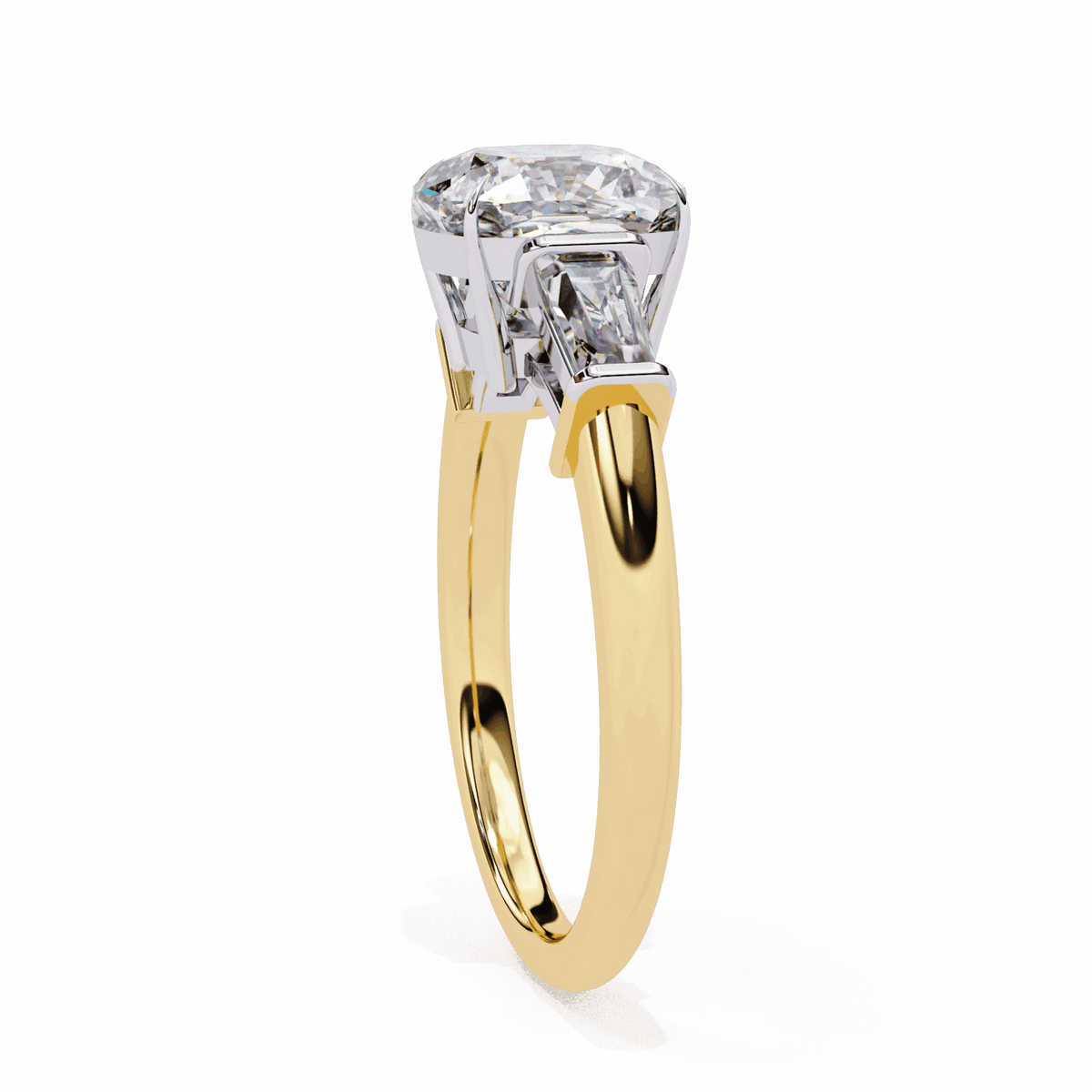 3.75 Carat Cushion and Baguette Edit Solitaire Ring in Moissanite | House of Estara