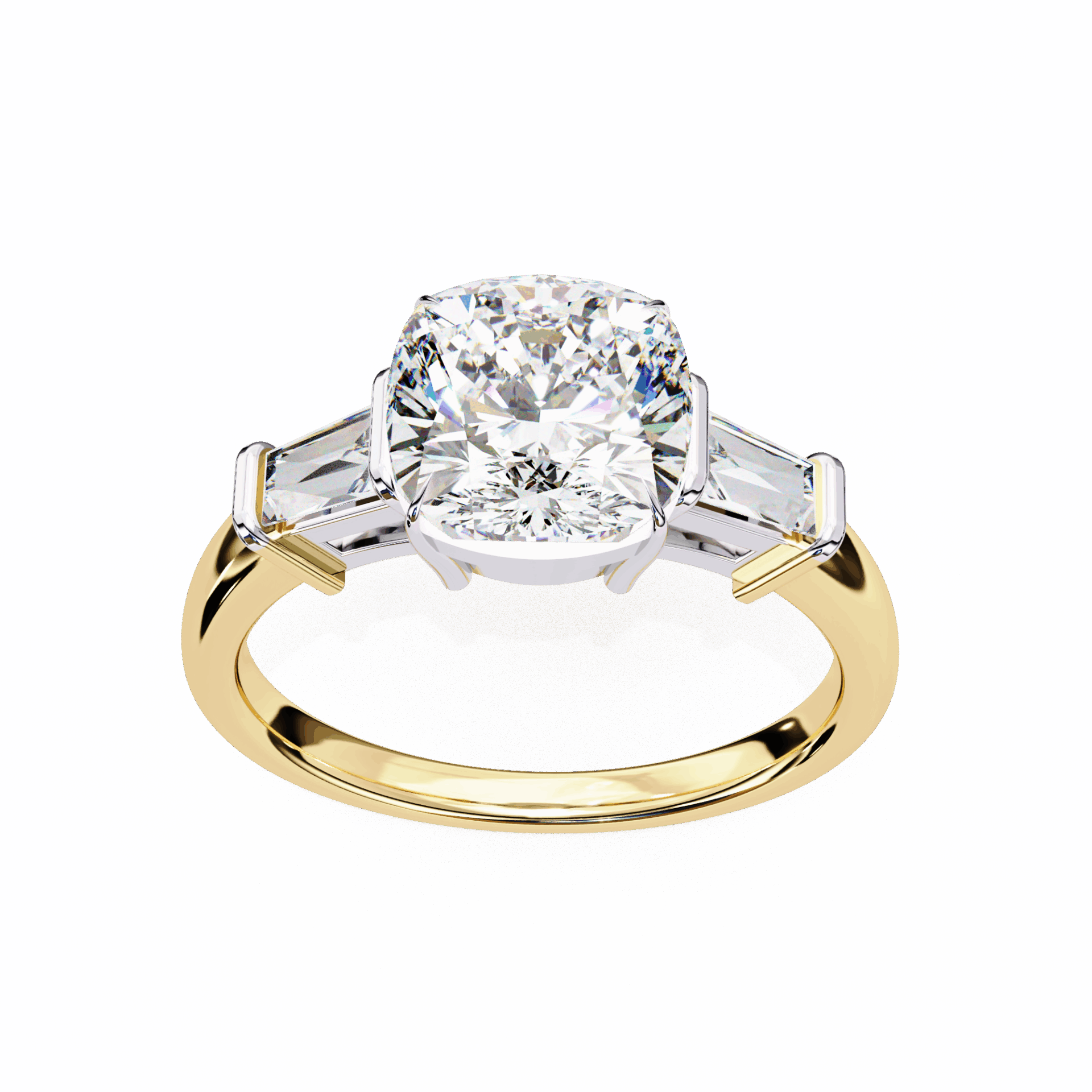 3.75 Carat Cushion and Baguette Edit Solitaire Ring in Moissanite | House of Estara