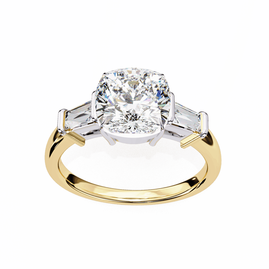 3.75 Carat Cushion and Baguette Edit Solitaire Ring in Moissanite | House of Estara