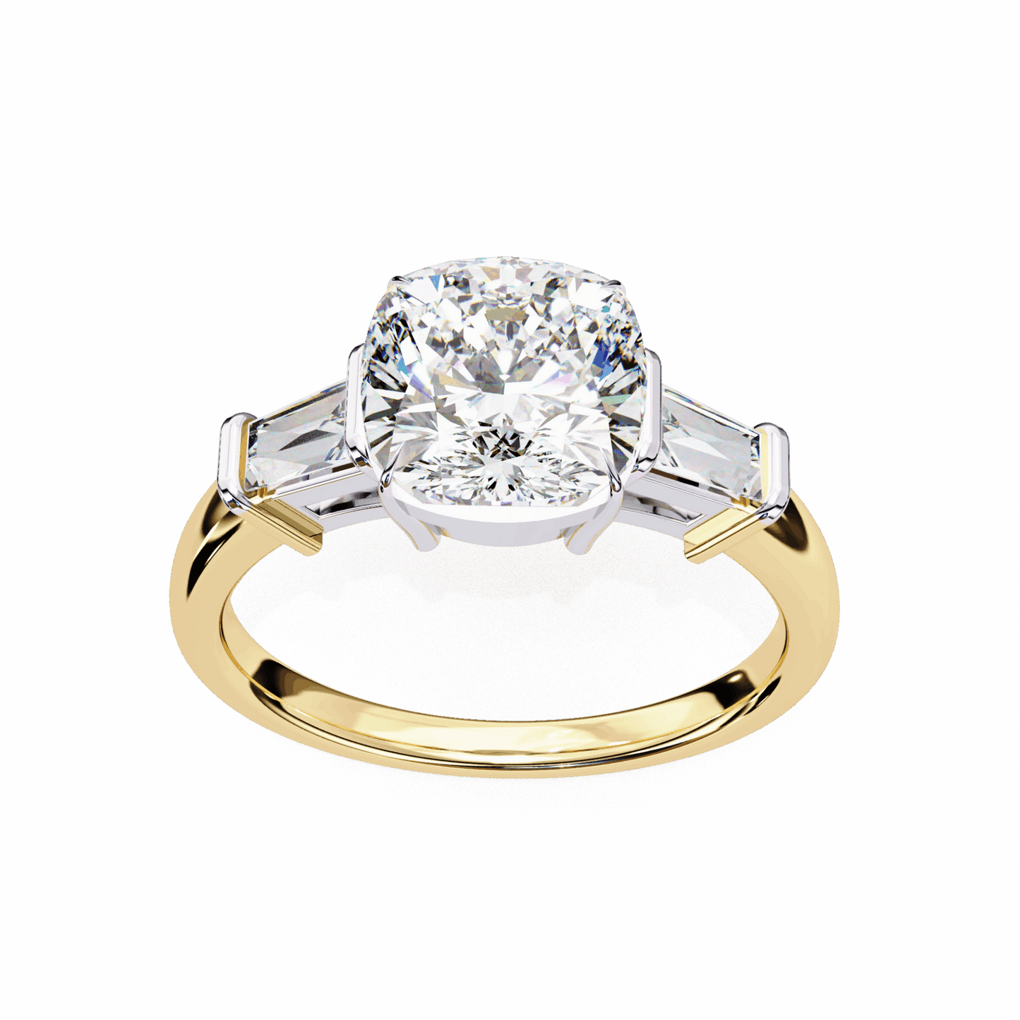 3.75 Carat Cushion and Baguette Edit Solitaire Ring in Moissanite | House of Estara