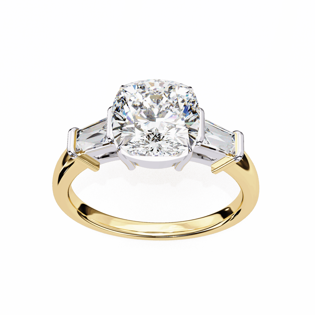 3.75 Carat Cushion and Baguette Edit Solitaire Ring in Moissanite | House of Estara