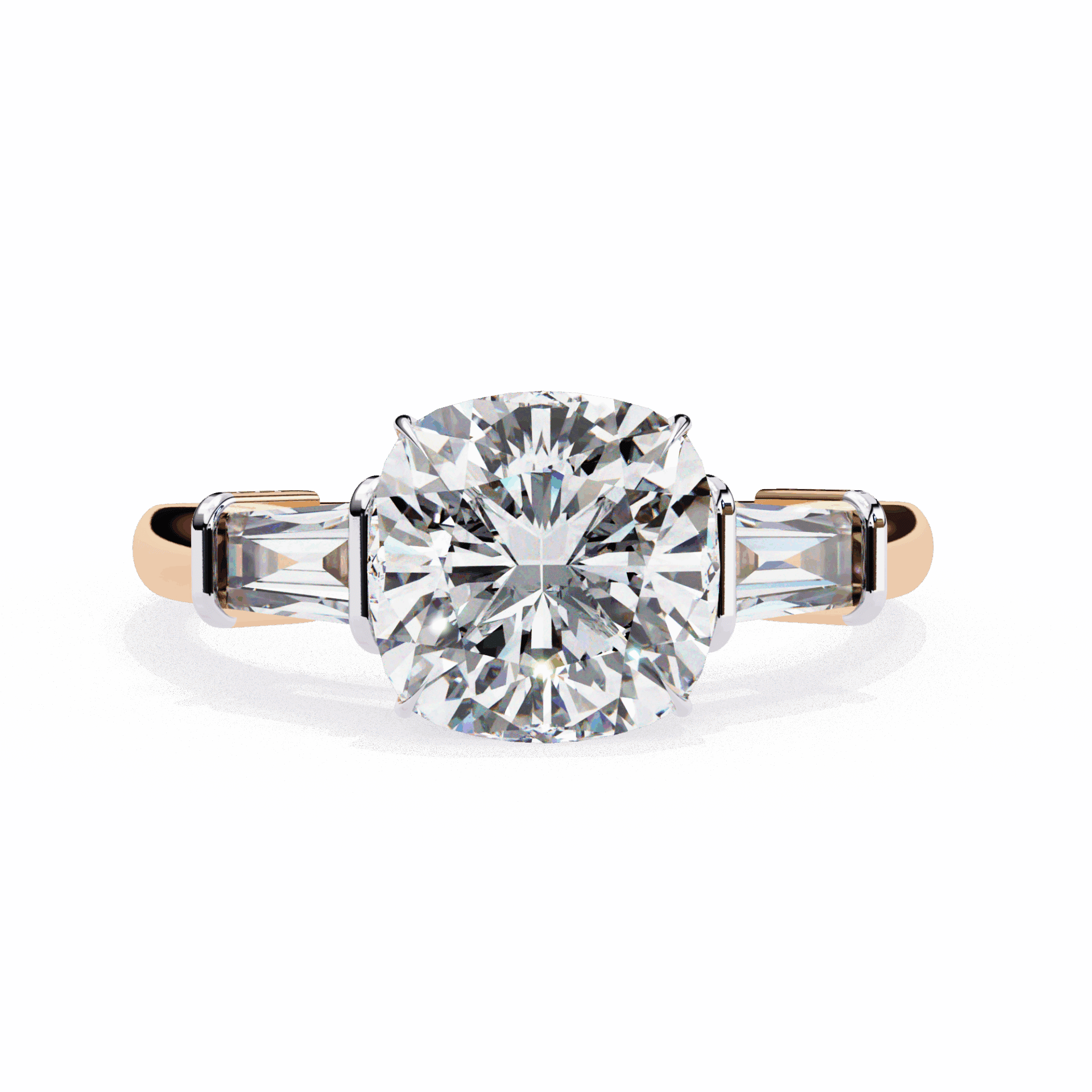 3.75 Carat Cushion and Baguette Edit Solitaire Ring in Moissanite | House of Estara