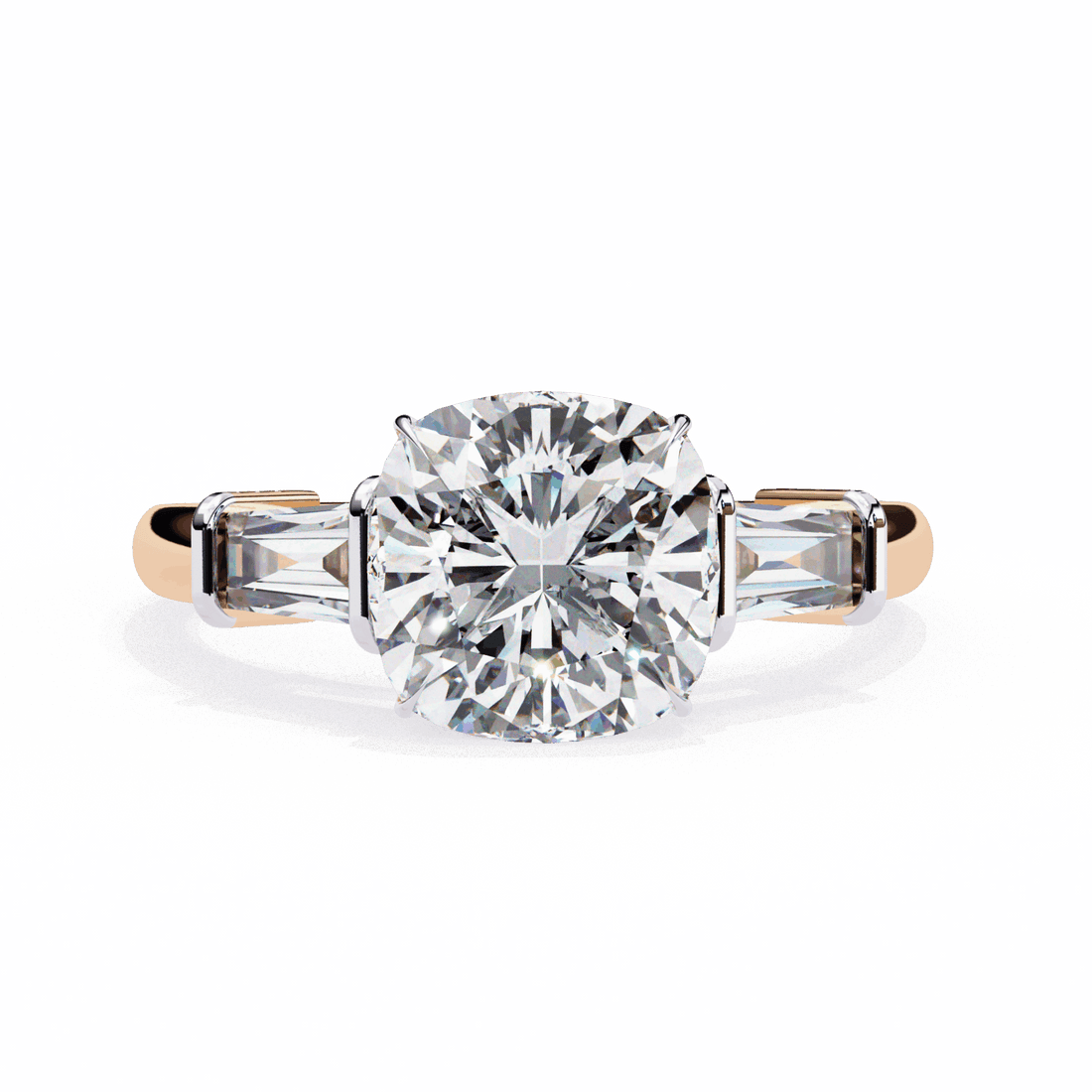3.75 Carat Cushion and Baguette Edit Solitaire Ring in Moissanite | House of Estara