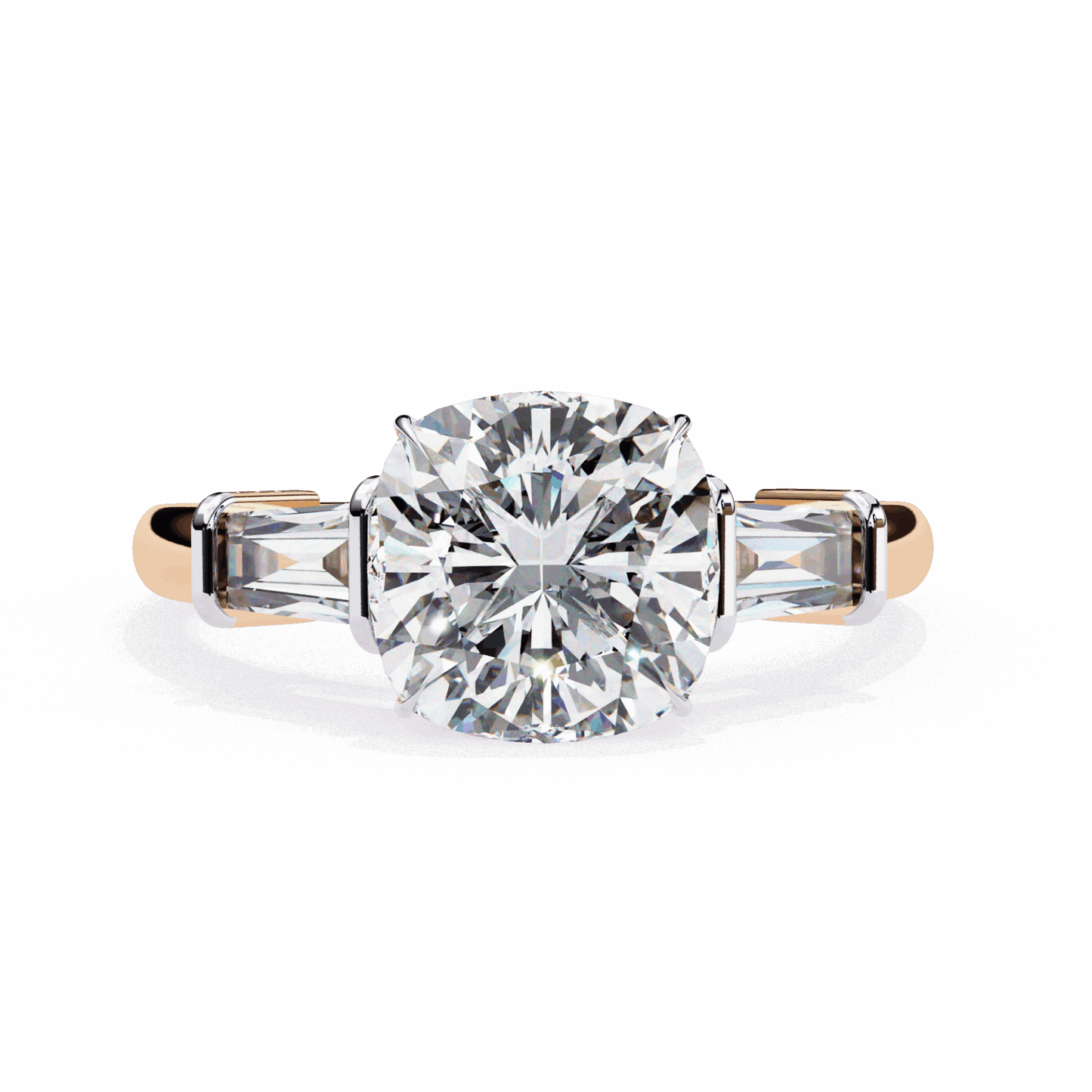 3.75 Carat Cushion and Baguette Edit Solitaire Ring in Moissanite | House of Estara