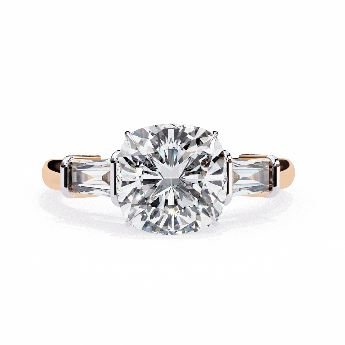 3.75 Carat Cushion and Baguette Edit Solitaire Ring in Moissanite | House of Estara