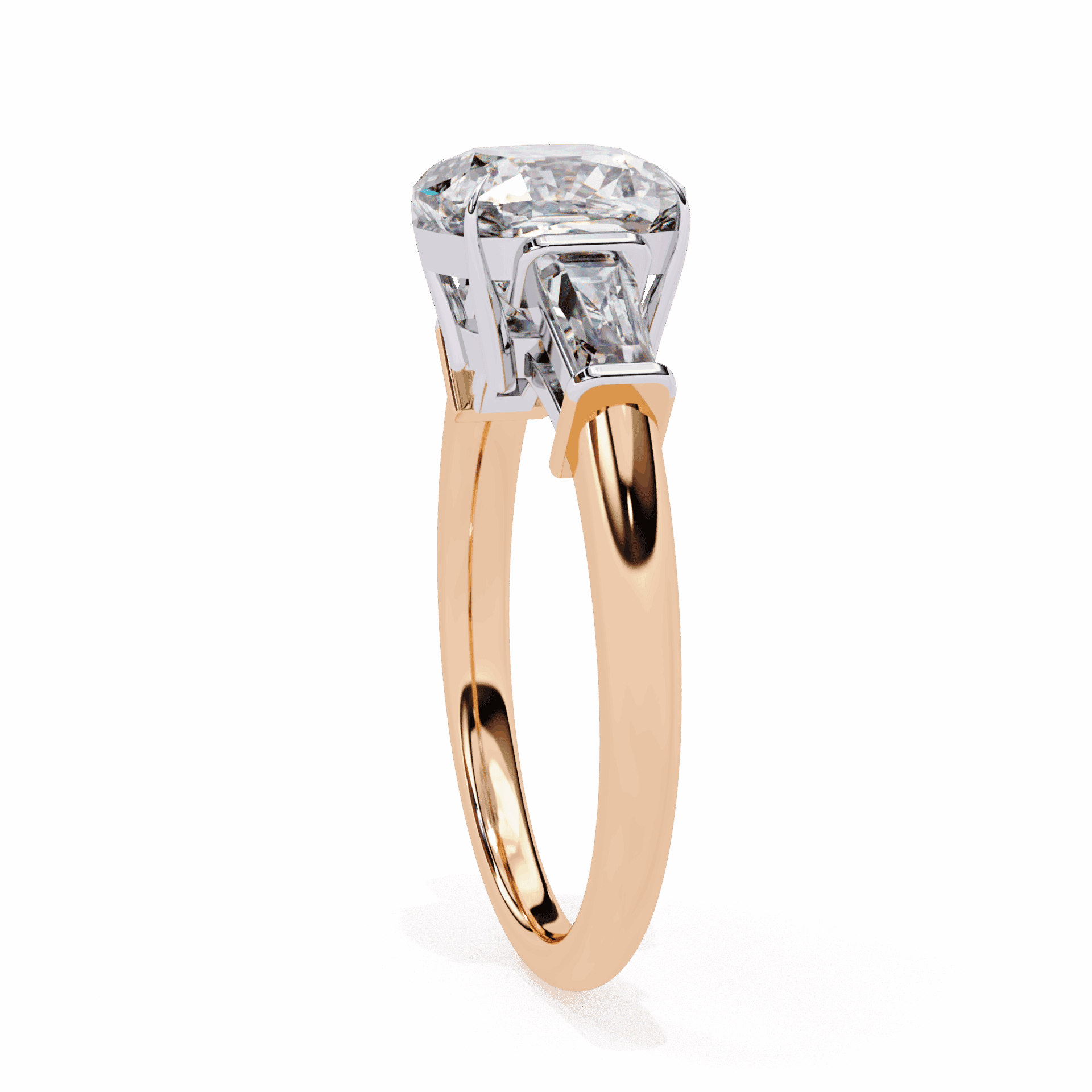 3.75 Carat Cushion and Baguette Edit Solitaire Ring in Moissanite | House of Estara