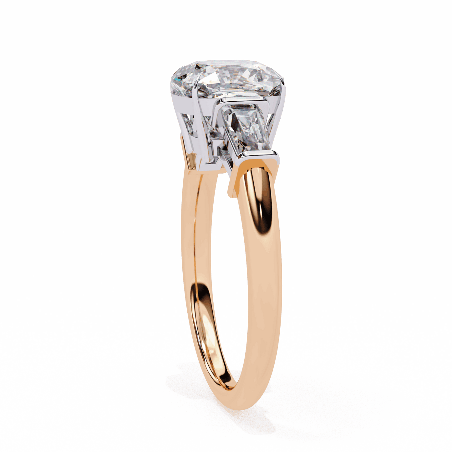 3.75 Carat Cushion and Baguette Edit Solitaire Ring in Moissanite | House of Estara
