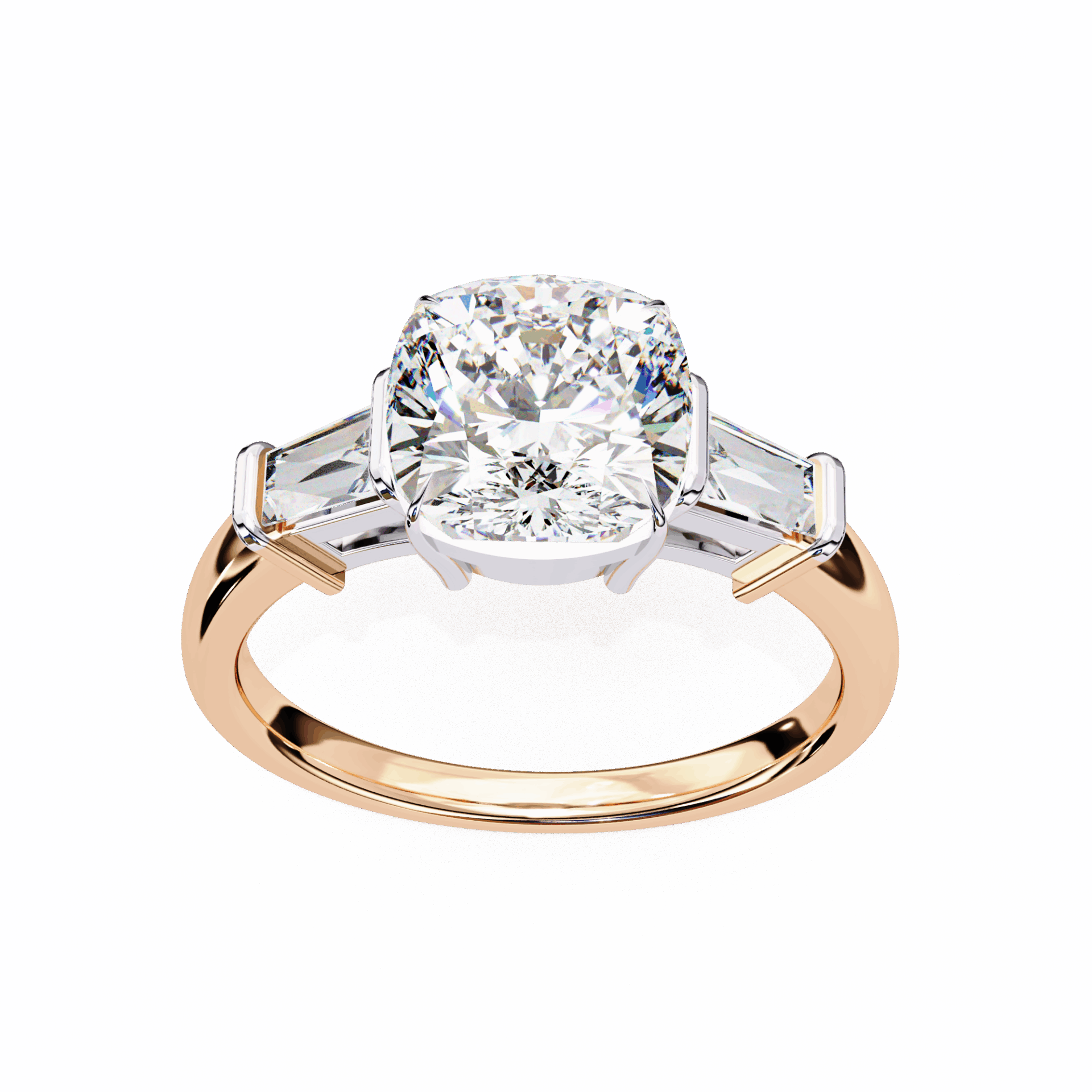 3.75 Carat Cushion and Baguette Edit Solitaire Ring in Moissanite | House of Estara