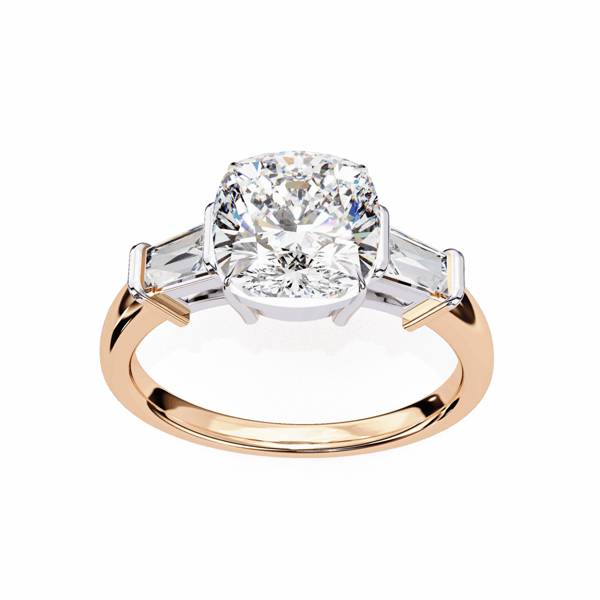 3.75 Carat Cushion and Baguette Edit Solitaire Ring in Moissanite | House of Estara