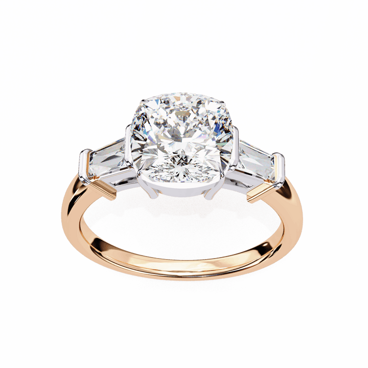 3.75 Carat Cushion and Baguette Edit Solitaire Ring in Moissanite | House of Estara
