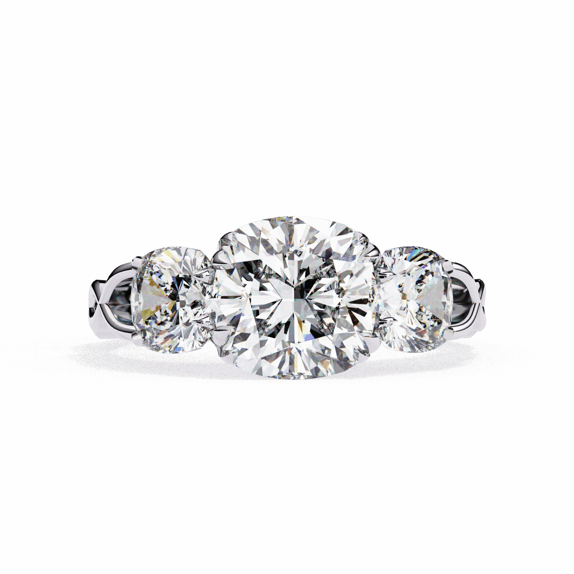 3.5 Carat Cushion Three Stone Solitaire Ring in Moissanite | House of Estara