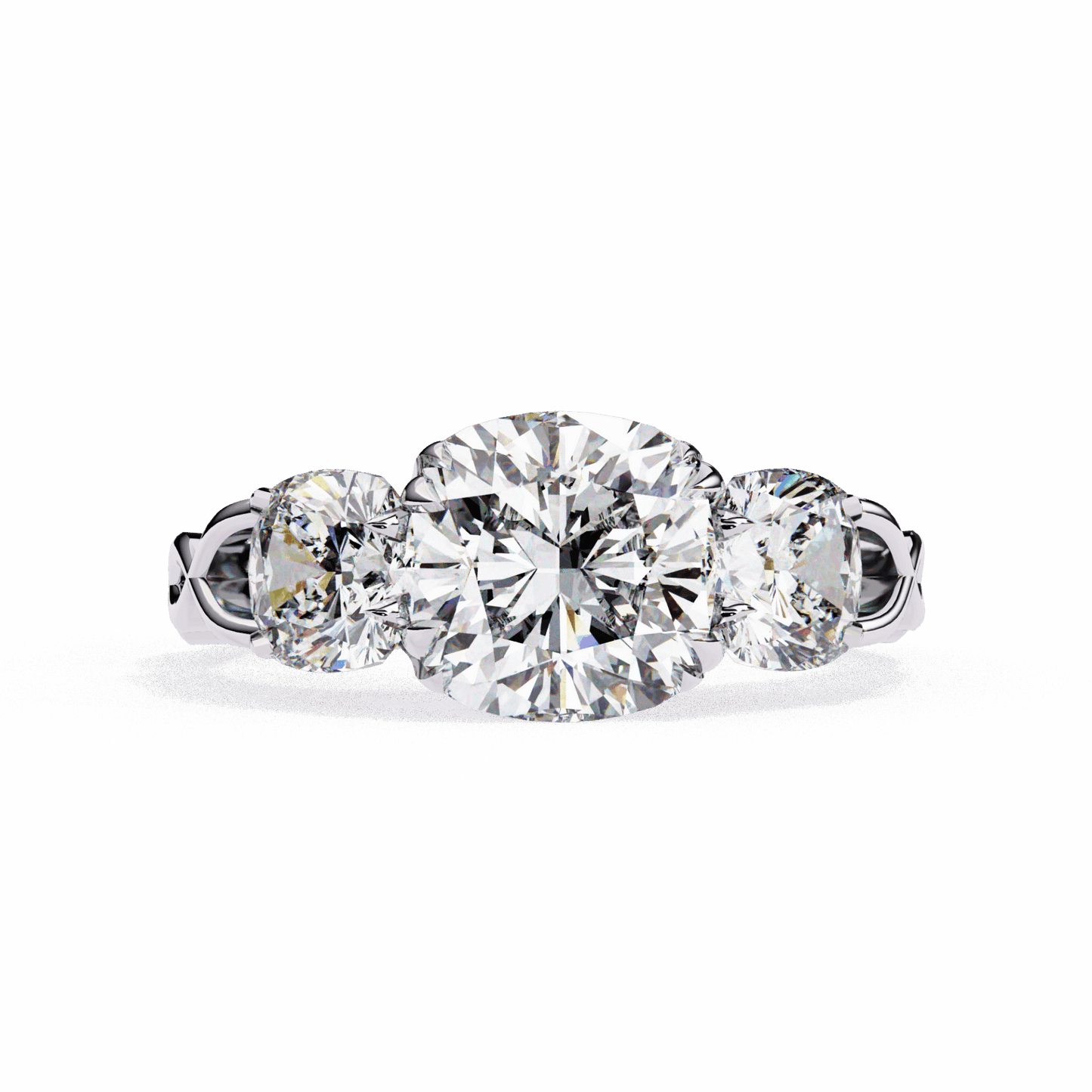 3.5 Carat Cushion Three Stone Solitaire Ring in Moissanite | House of Estara