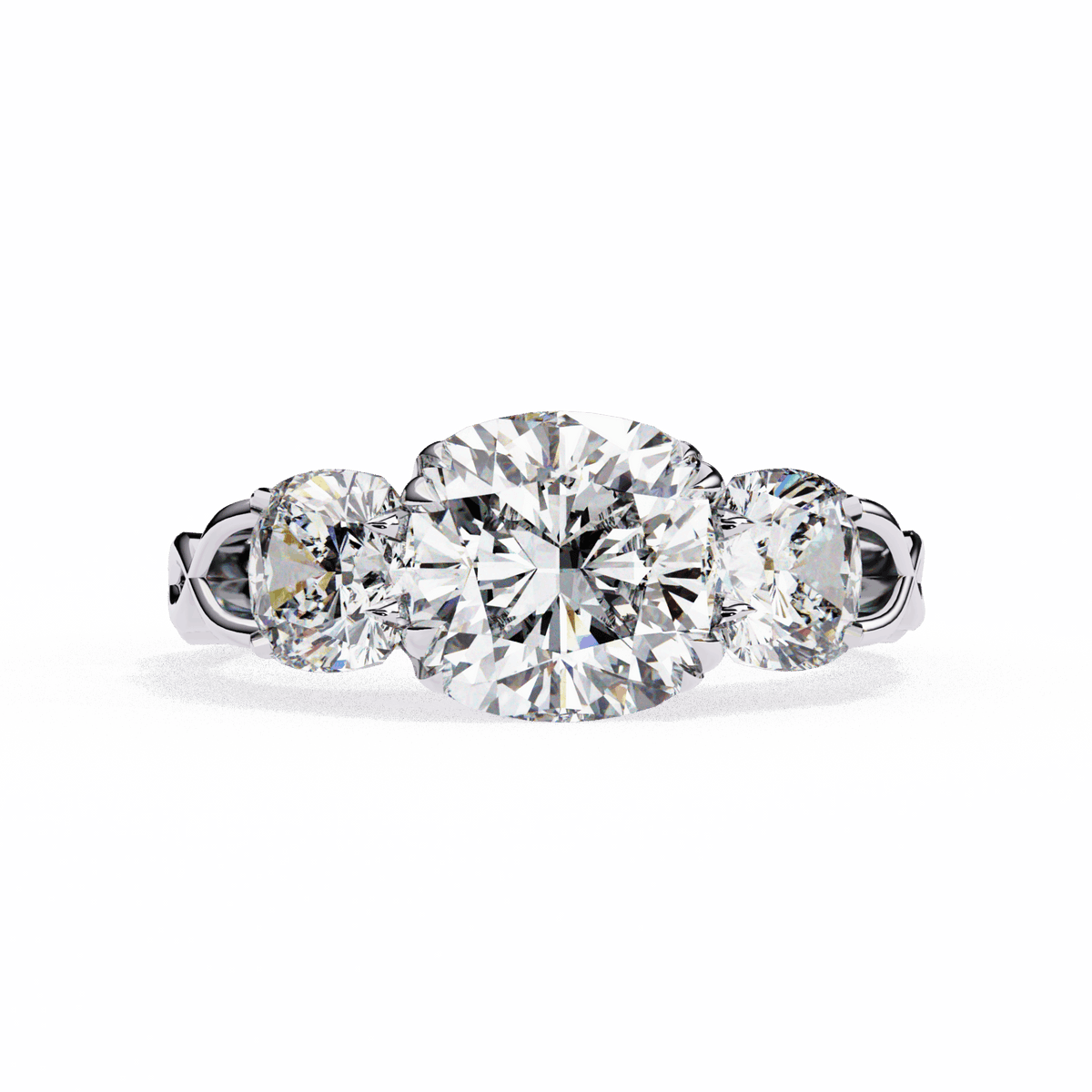 3.5 Carat Cushion Three Stone Solitaire Ring in Moissanite | House of Estara