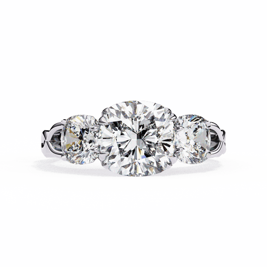 3.5 Carat Cushion Three Stone Solitaire Ring in Moissanite | House of Estara