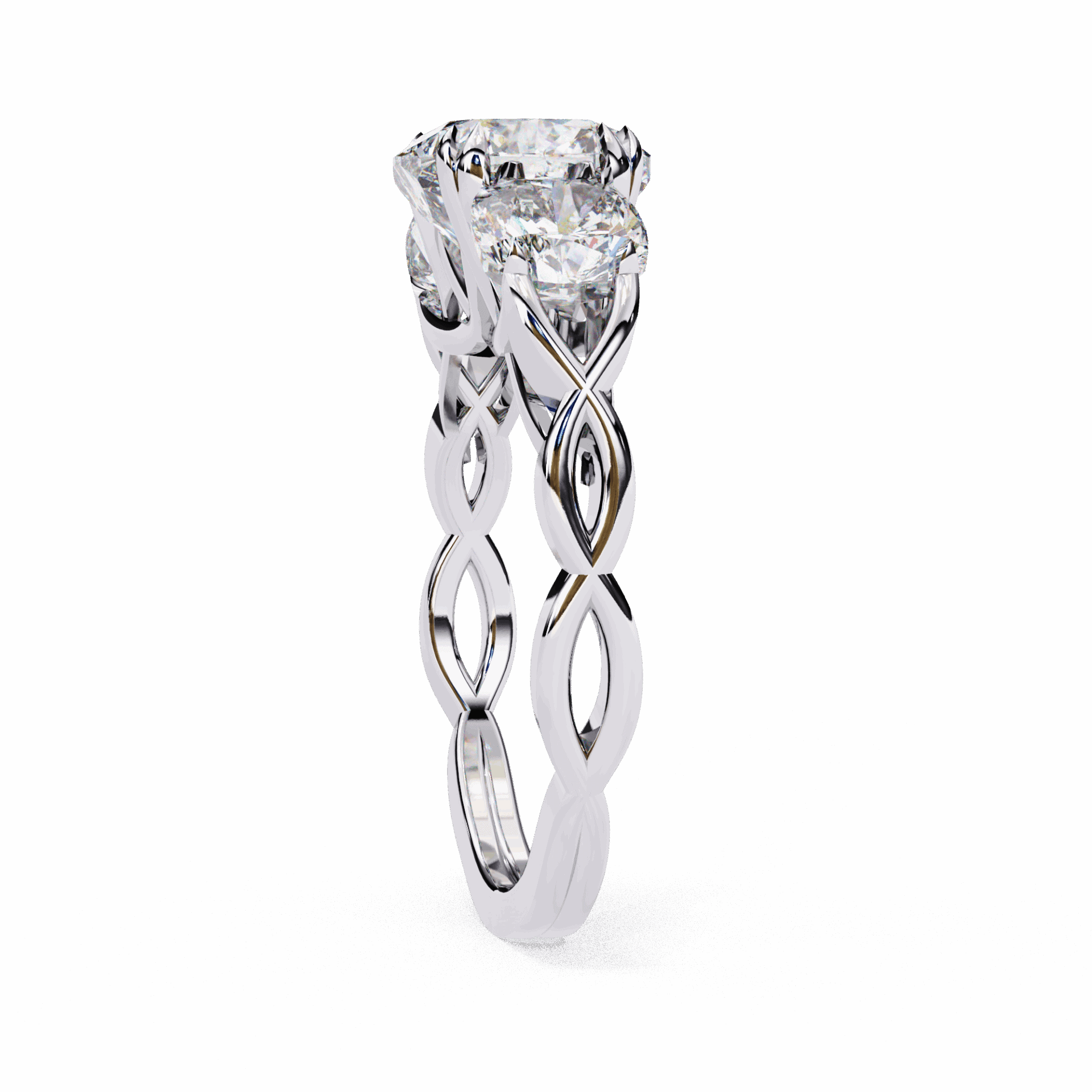 3.5 Carat Cushion Three Stone Solitaire Ring in Moissanite | House of Estara