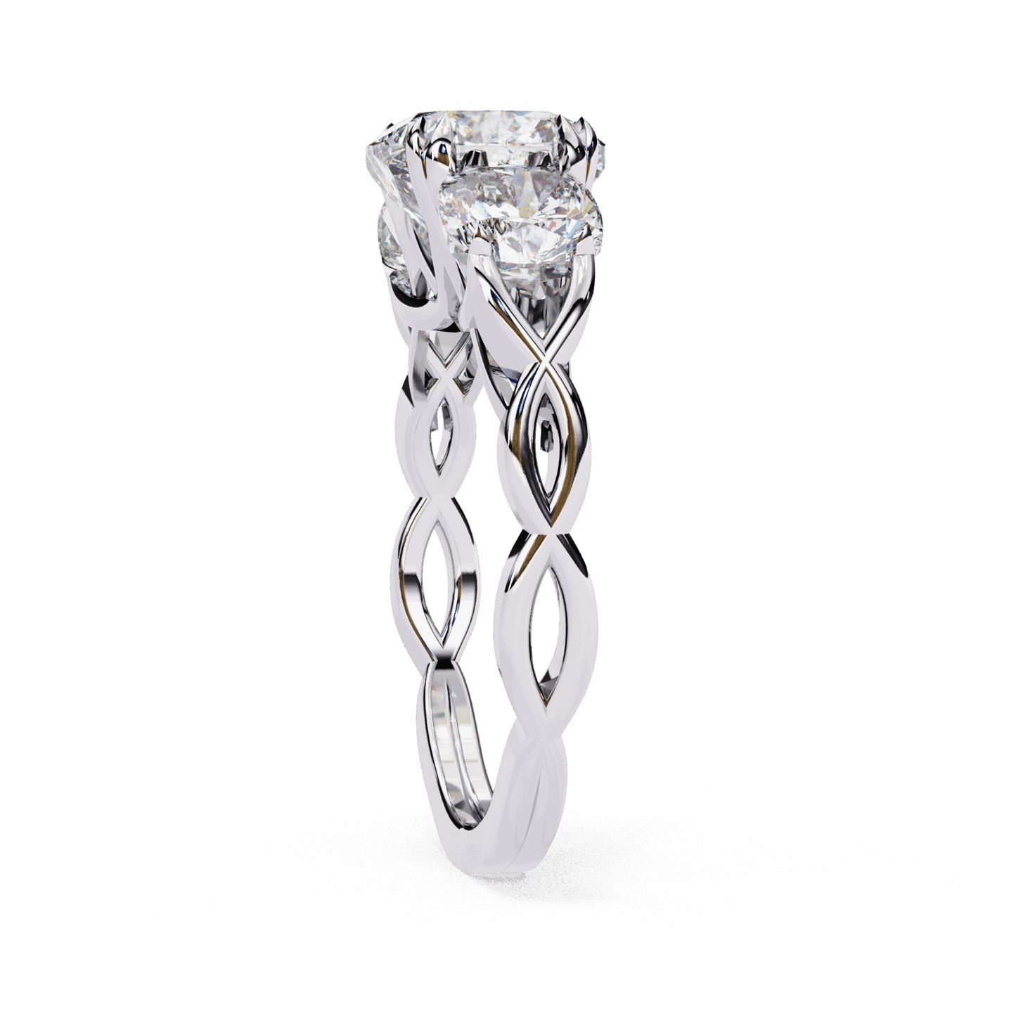 3.5 Carat Cushion Three Stone Solitaire Ring in Moissanite | House of Estara