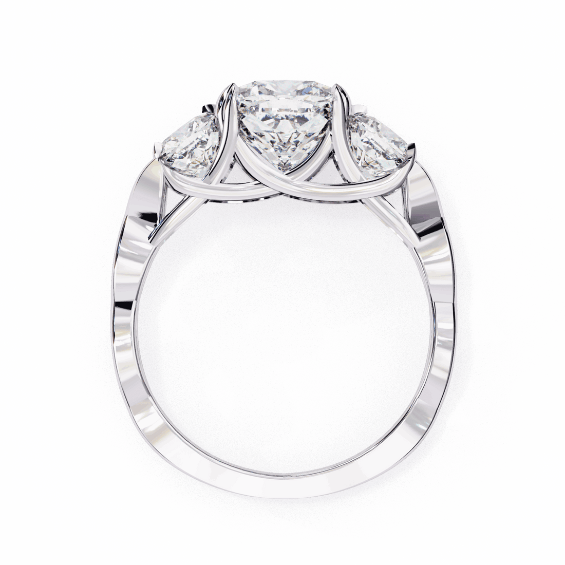 3.5 Carat Cushion Three Stone Solitaire Ring in Moissanite | House of Estara