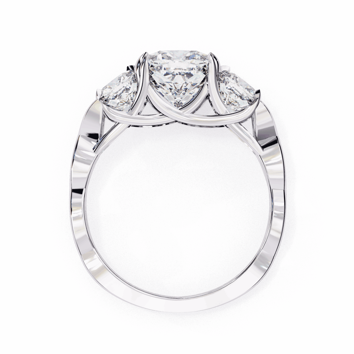 3.5 Carat Cushion Three Stone Solitaire Ring in Moissanite | House of Estara