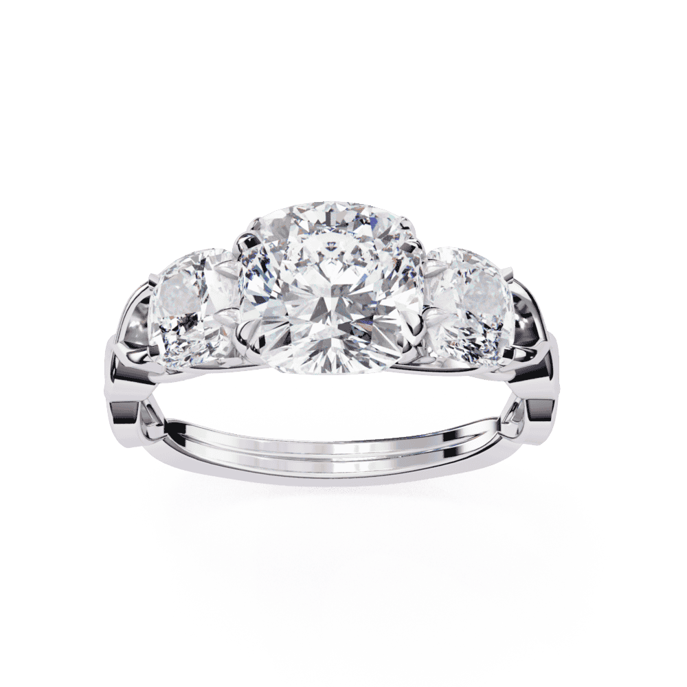 3.5 Carat Cushion Three Stone Solitaire Ring in Moissanite | House of Estara