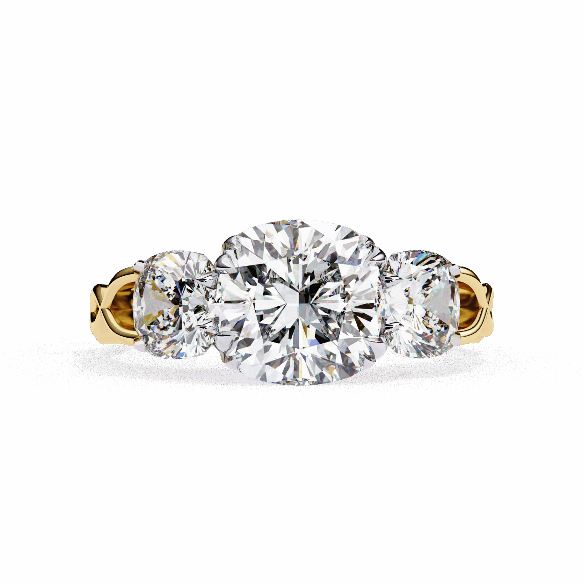 3.5 Carat Cushion Three Stone Solitaire Ring in Moissanite | House of Estara