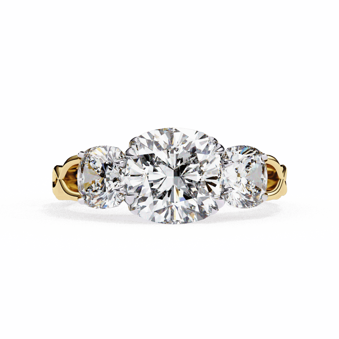 3.5 Carat Cushion Three Stone Solitaire Ring in Moissanite | House of Estara